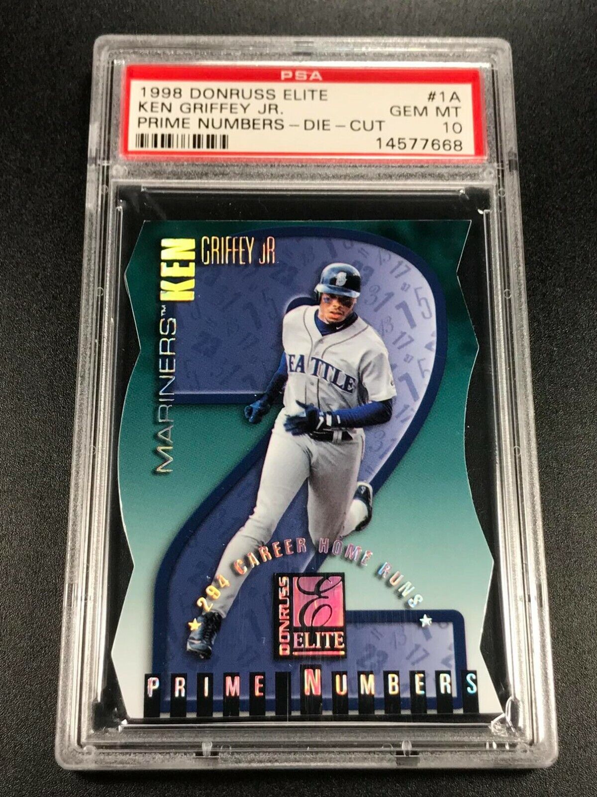 KEN GRIFFEY JR 1998 DONRUSS ELITE #1A PRIME NUMBERS DIE CUT /294 PSA 10 POP2 1/2