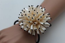 Women Elastic Cuff Bracelet Fashion Jewelry Big Off White Flower Floral Charm