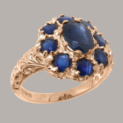 Solid 18k Rose Gold Natural Sapphire Womens Cluster Ring Sizes