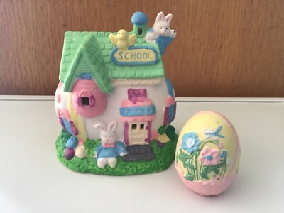 Easter Bunny Chick School Spring Easter Village Egg House Figure Figurine