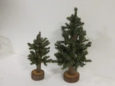 CHRISTMAS VILLAGE 8" & 12" FOREST WINTER PINES WITH LOG WOOD BASE SET OF 2