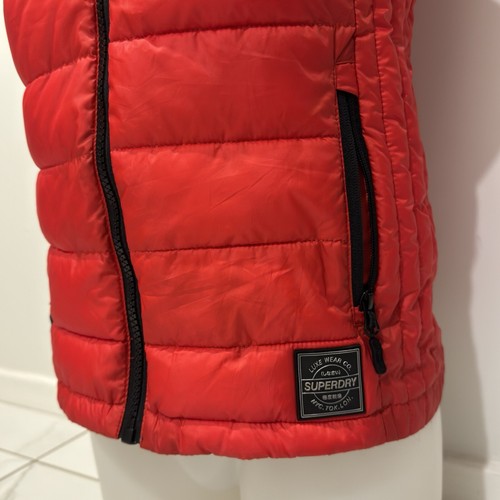 SUPERDRY Puffer Jacket Vest Woman’s XS Red Gilet Hooded Luxe Casual Outdoor - Picture 2 of 7