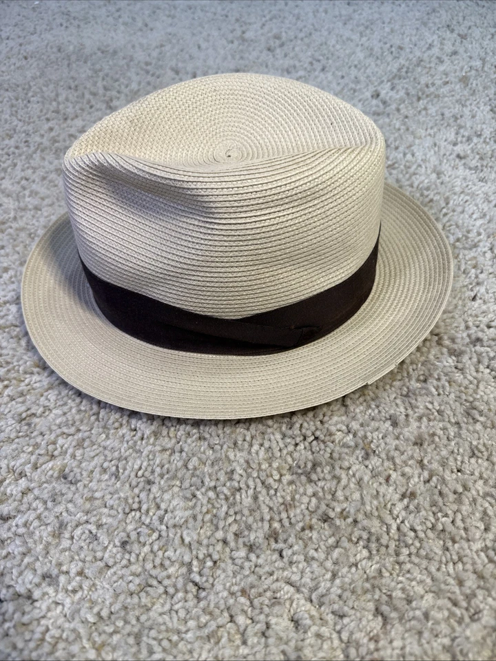 Sombrero Fedora de Paja Dobbs - Talla 6 7/8 (55 cm) - Hecho en EE. UU. - Banda Negra Ancha Foto 2 de 4