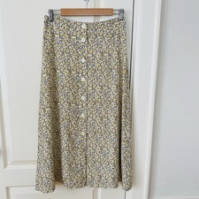 NWOT Gap Yellow Blue Floral A-lined Button Front Maxi Lined Skirt Size 4