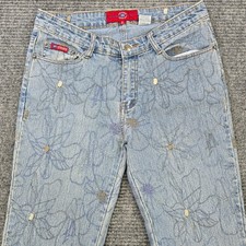 Y2K Floral Embroidered Flare Jeans Womens 28x32 Low Rise Boho Festival