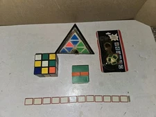 5 Vintage 70s/80s Rubik's Cube Puzzle,Tomy Pyraminx,Magic Snake Key Chain,Block