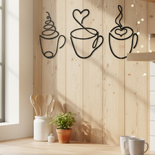 3pcs Coffee Cup Metal Wall Art Modern Kitchen Decor Hanging Sign