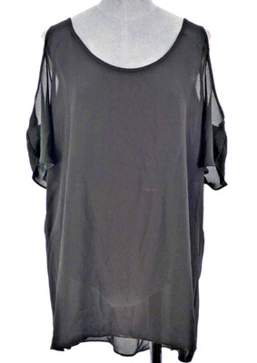 River Island schwarz Chiffon Cold Shoulder Tunika Bluse Cut-Out hinten UK 12