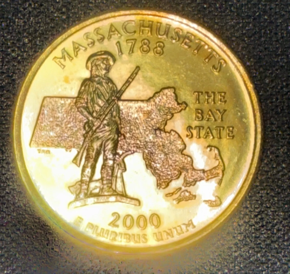 24k Uncirculated Gold Plated Massachusetts State Washington Quarter - Image 3 of 4