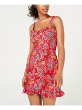 B DARLIN Womens Ruffled Mini Dress Orange Sleeveless V Neck Floral Juniors 12