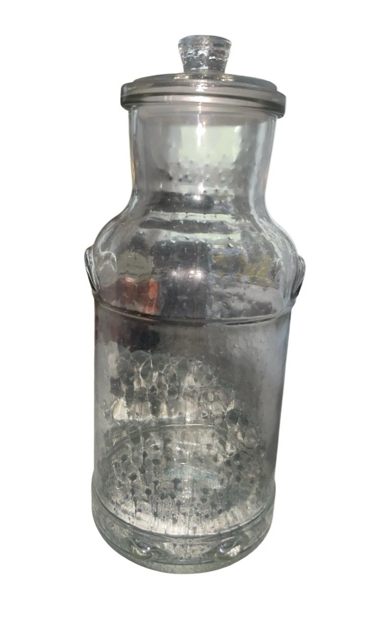 Vintage Large Milk Jug Bubble Handle Clear Glass 14” Apothecary Jar With Stopper
