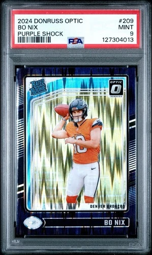 2024 Panini Donruss Optic - Rated Rookie Bo Nix #209 Purple Shock Prizm RC PSA 9