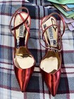 Badgley Mischka Red Metallic Heels Size 9.5 Pointed Toe Ankle Strap Statement Pu — photo 1