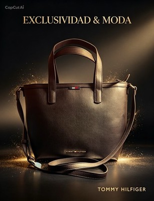 Tommy Hilfiger Black Tote Bag with Detachable Strap, Logo Accents, Gold Hardware