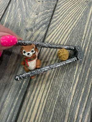 Chipmunk-Themed Decorative Nutcracker With Ornate Metal Design & Mini Walnut Acc