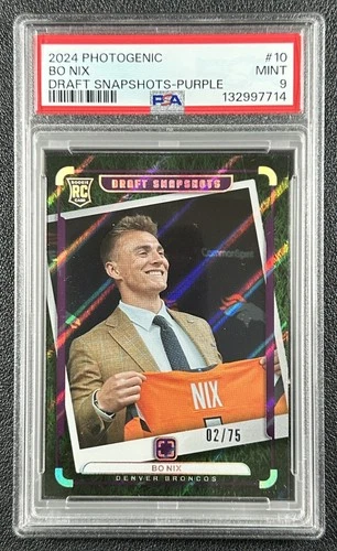 BO NIX PSA 9 2024 PANINI PHOTOGENIC #10 ROOKIE DRAFT SNAPSHOTS PURPLE RC 2/75