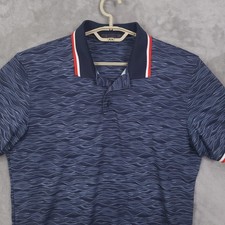 G/FORE Polo Shirt Mens Large Blue Wave Print Golf Performance Stretch Casual