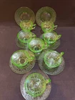 Vtg Uranium Glass Horseshoe Cup & Saucer Green Depression Indiana Glass 8 Aval.