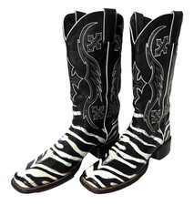 Nocona NL6002 Women’s Black & White Leather Tiger-Ray Cowboy Boots - Size 7 B