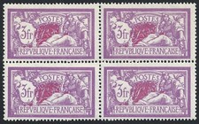 1927 FRANCE - No. 280 3 francs lilac and carmine **(3)/MH(1) QUARTINA