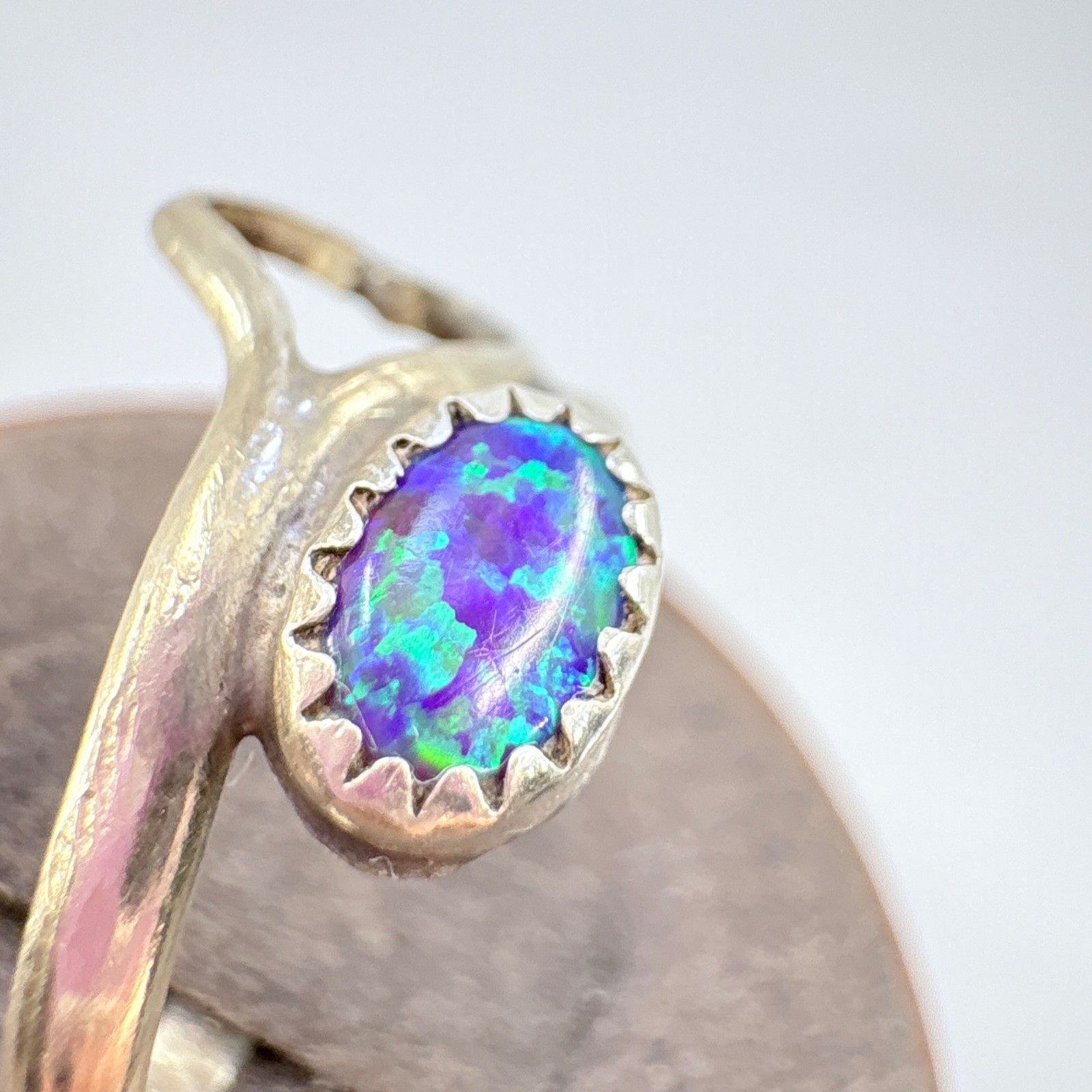 VTG Solid Sterling Silver 925 Opal Open Heart Sta… - image 7