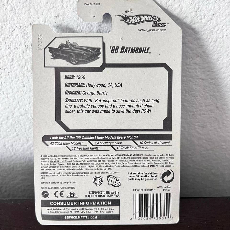 Hot Wheels Batman '66 бэтмобиль литой автомобиль новый на карте (2009 #07/10) - Изображение 2 из 2