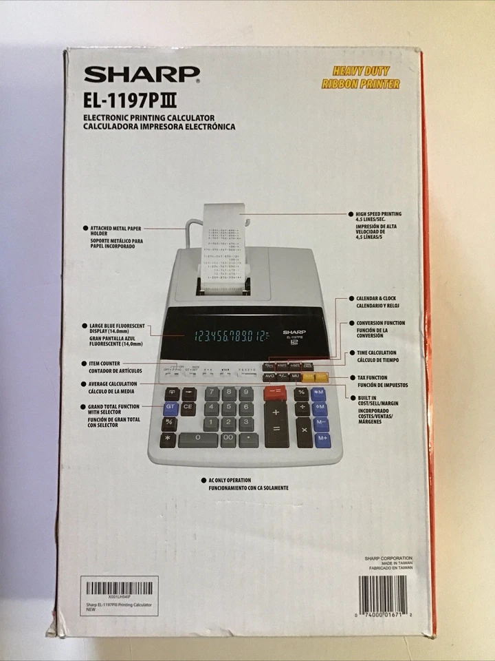 Calculadora de impresión electrónica Sharp EL-1197PIII resistente de 12 dígitos y 2 colores NUEVA Foto 2 de 4