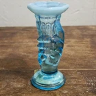 Vintage Fenton Glass Blue Opalescent Miniature Hand Bud Vase 3.75" Calumet