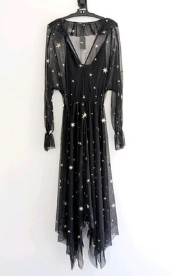 Robe Maje Restar Longue Tulle Noir Étoiles Dorées T1 36 S Neuf Étiquette Dress - Photo 1/4
