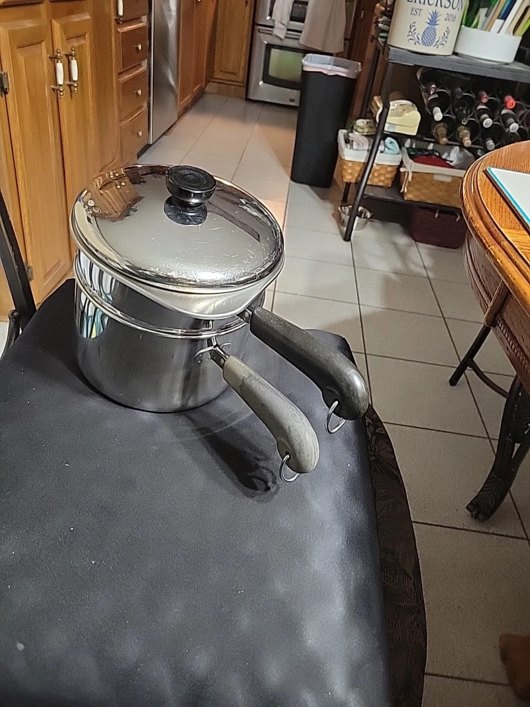 1988 Revere Ware 1801 Stainless Bottom 3 Qt Sauce Pan w/Lid Steamer Insert 4 Pc