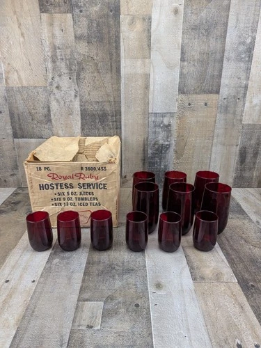 Vintage Anchor Hocking Royal Ruby Red Drinking Glass Tumblers Qty 12 Roly Poly