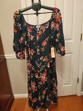 NWT Indigo Rose dress dark green floral women size 2X  100%  Rayon dress