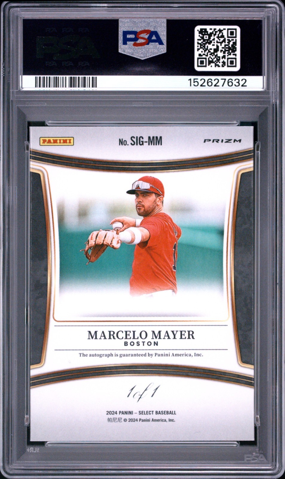 2024 Panini Select #SIG-MM Marcelo Mayer Signature Gold Vinyl Auto 1/1 PSA 9 view 2