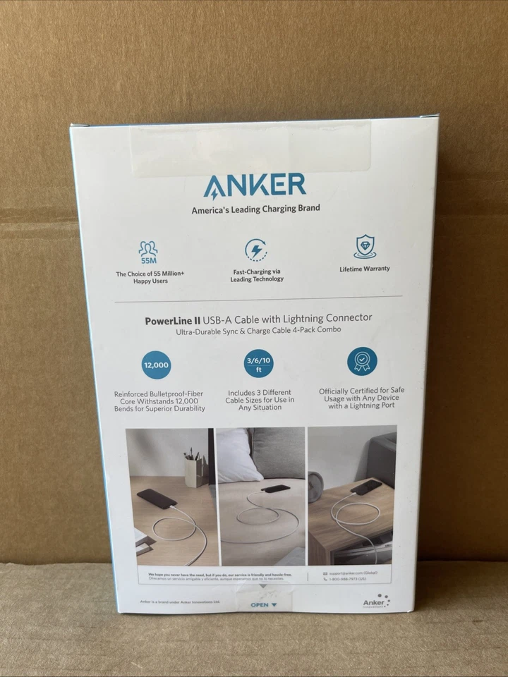 ANKER POWERLINE II USB-A CABLE CONNECTOR 4 PACK COMBO FOR APPLE. NEW SEALED - Image 2 of 4
