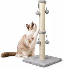 29" Grey Cat Scratching Post with 4 Toys - Durable Sisal for Large Cats