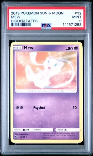 2019 POKEMON SUN & MOON HIDDEN FATES #32 MEW PSA 9