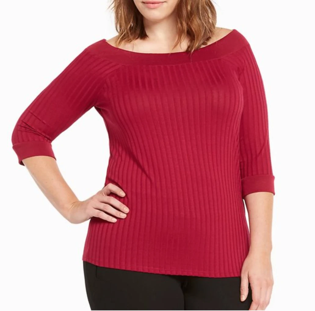 Torrid Merlot Red Ribbed Knit Off Shoulder 3 4 Sleeve Top Shirt
