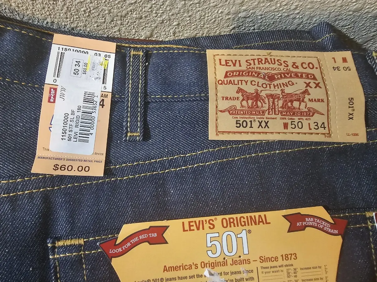 New Big and Tall Levis 501XX Rigid Shrink To Fit Jeans 50 X 34