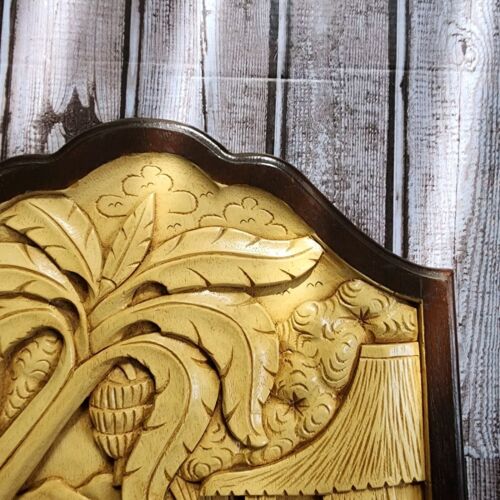 Vintage Asian Hand Carved Relief Wood 3D Wall Art Plaque Panel Village Scene - Picture 12 of 14