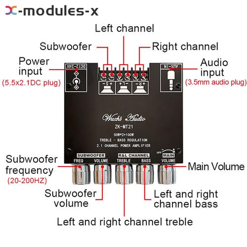 ZK-MT21 2,1 canali Bluetooth scheda subwoofer 50 W+50 W+100 W - Foto 3 di 15