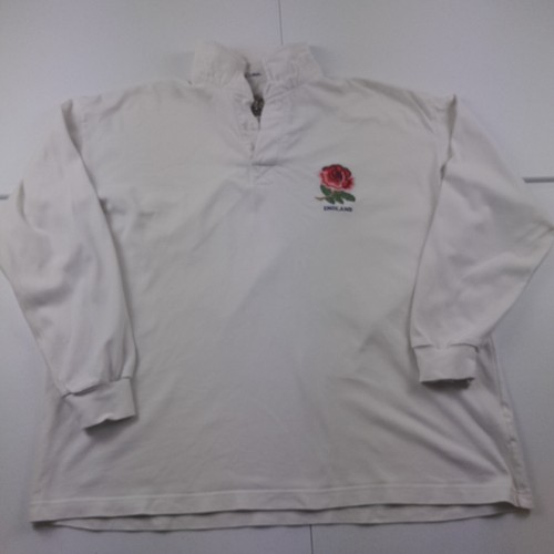 VTG 90's Cotton Traders England Rugby Top Men's Size XL Chest 52" White Cotton