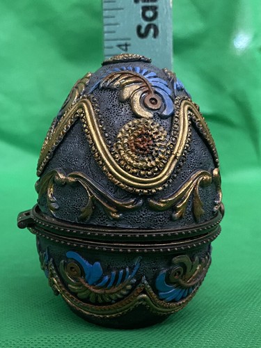 Portajoyería de huevos ornamentados de oro azul olla de resina con bisagras decorativas de Pascua - Imagen 7 de 11