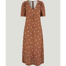 Baum Und Pferdgarten Addax Dress Womens 36 US 4 Brown Polka Dot Puff Sleeve Silk