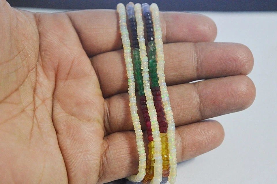 100% Natural Multi Sapphire,Ethiopian OPAL Faceted Gemstone 5 Line Bracelet 7.5" - Image 3 of 4