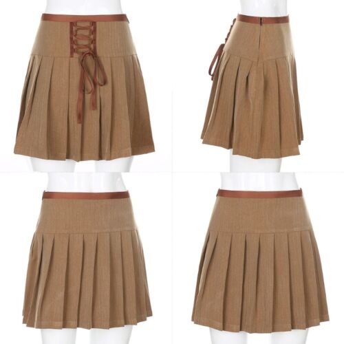 Women High Waist A-Line Pleated Mini Skirt Harajuku for Lace-Up Streetwear - Picture 1 of 11