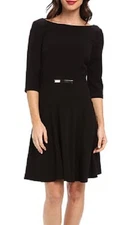 Tahari ASL 4229M251 Giovanni Black Stretch Matte Jersey Fit & Flare Dress - $128