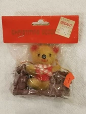 Vintage Christmas Tree Ornament Teddy Bear In Basket Packaged Dart Drugs NIP 3"