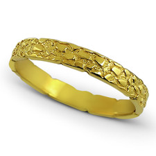 Solid 14K Yellow Gold Nugget Band, 3mm Gold Nugget Ring, Sizes 1 - 15