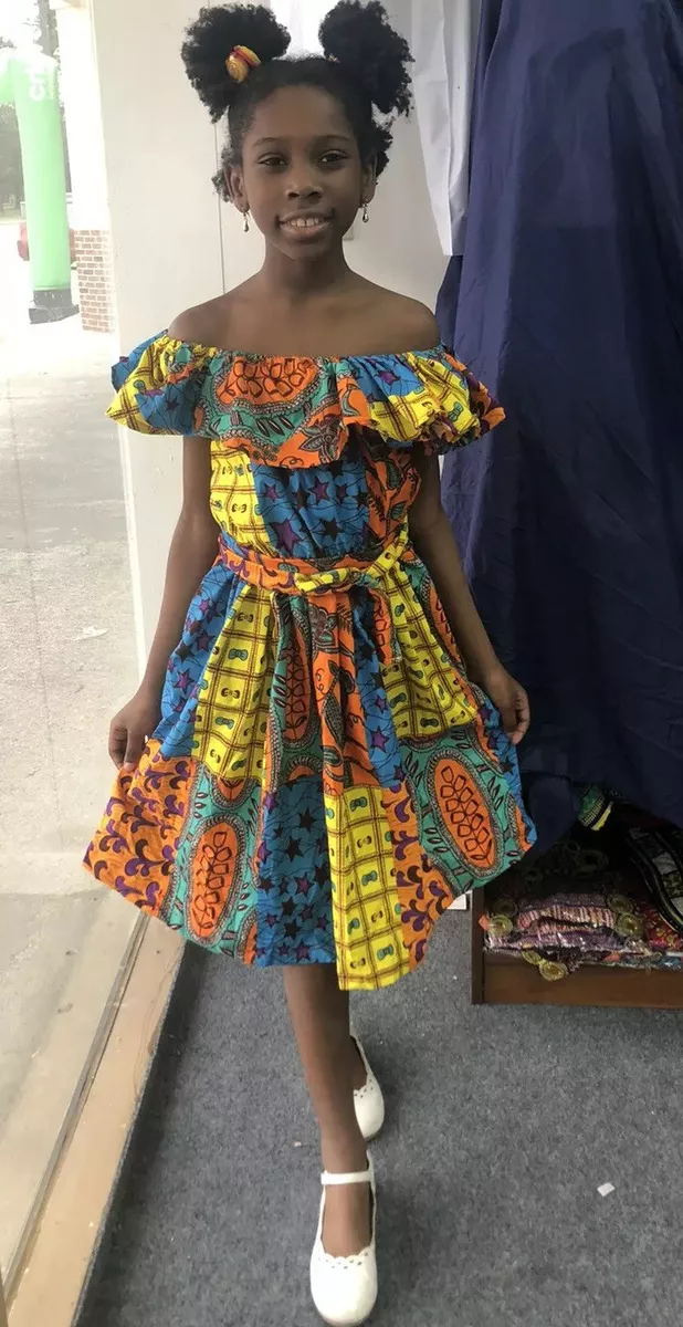 African ankara print kids Girls Off The Shoulder dress Girls