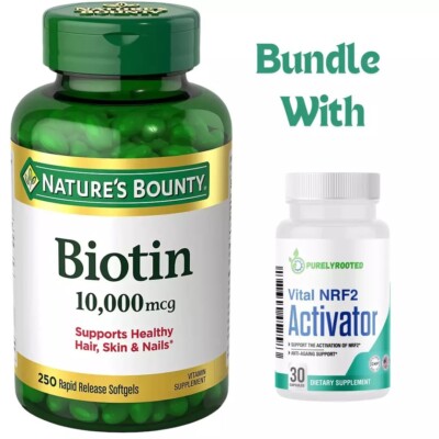 Nature's Bounty Biotin 10000 mcg 250 Rapid Release Softgels - Ultimate Bundle